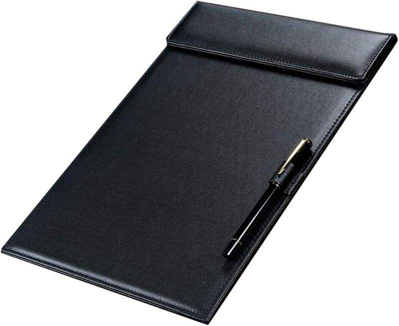 WELLYUK A4 Clipboard, 13" X 9" Office File Clip Folder Document Organizer Writing Pad Business Card Holder, Magnetic Conference Pad with Pen Holder PU Leather Black - Image 5